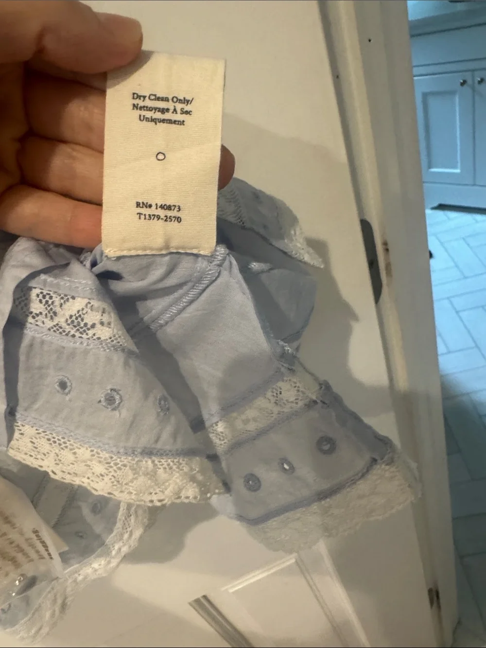 LOVESHACKFANCY - PRUITT COTTON EMBROIDERED TOP - PALE BLUE, size 4 - Picture 10 of 12